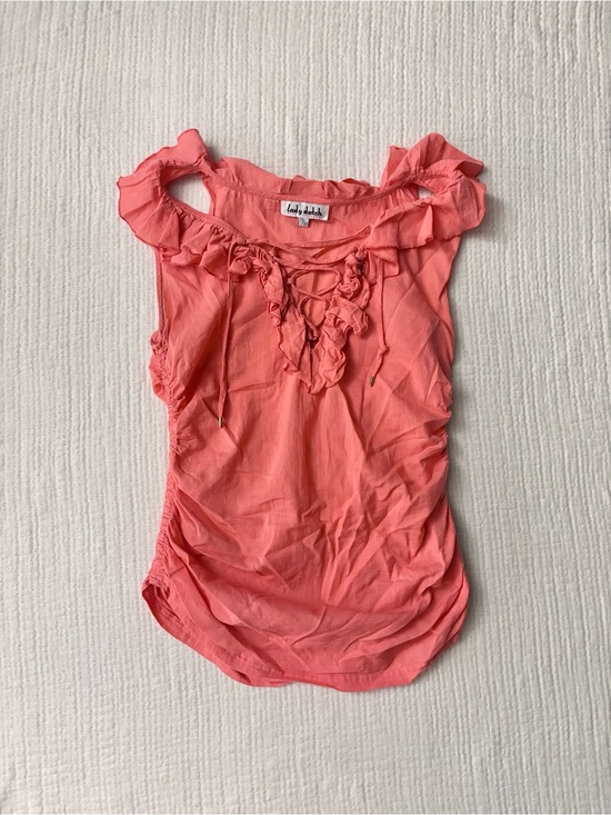 Lady Dutch Tops - lady dutch vintage salmon ruffle lace up top